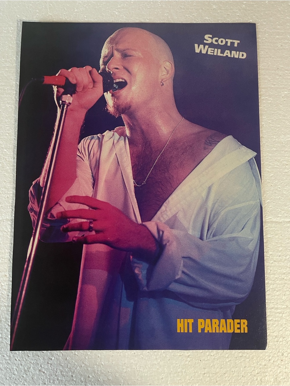 Scott Weiland Hit Parader Pinup — White Shirt with Pink Stage Lighting